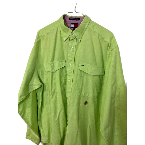 🍍Vintage Early 80’s Tommy Hilfiger Long Sleeve 
Button Down Sz. L Lime Green🍍 - Picture 5 of 10